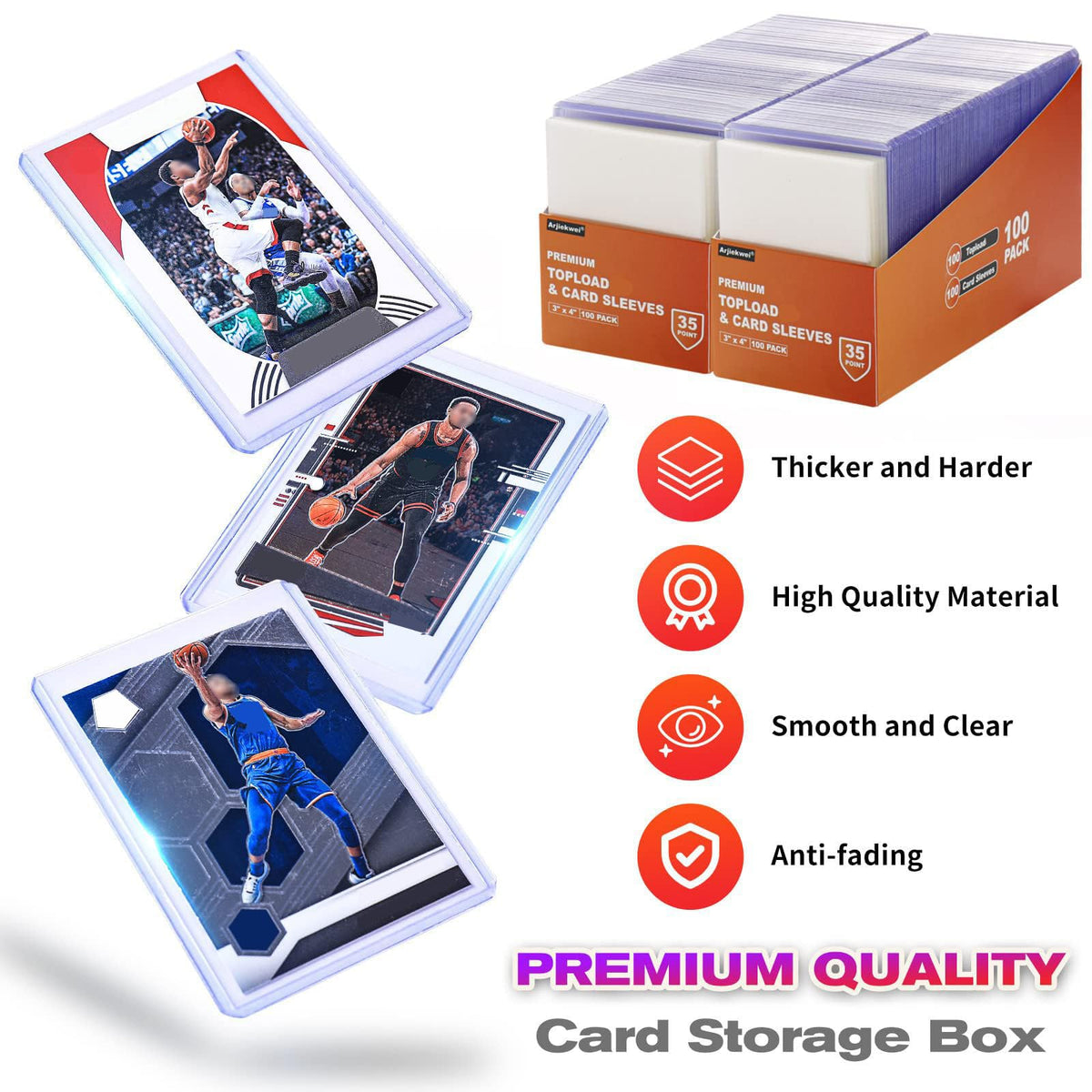 400 Card Sleeves Top Loaders for Cards, Arjiekwei 3"X4" Baseball Cards Protectors Hard Plastic, Premium Toploaders Holder for Trading Sports Football Game Card(200 Top Loaders + 200 Penny Sleeves)