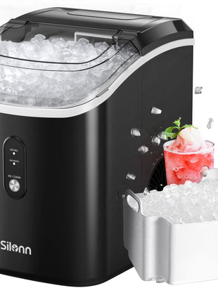 Nugget Ice Maker Countertop, Silonn Chewable Pellet Ice Machine with Self-Cleanin Function, 36lbs/24H Portable Ice Makers for Home Kitchen Officce, Black