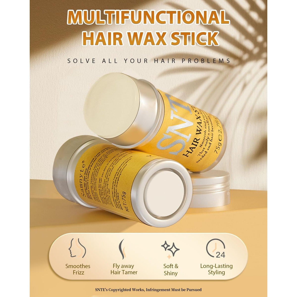 Samnyte Hair Wax Stick, Hair-Styling Waxes, Nourishing Accessories - Slick Stick for Women & Kids, Gel Tamer for Flyaways, Bun Maker & Styling Cream, 2.7 Fl Oz