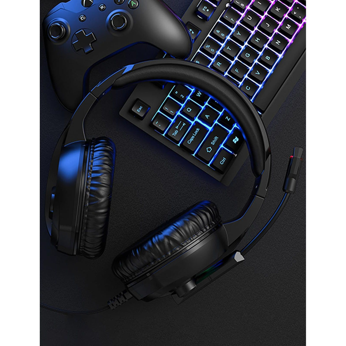 ZIUMIER Gaming Headset with Microphone, Compatible with PS4 PS5 Xbox One PC Laptop, Over-Ear Headphones with LED RGB Light, Noise Canceling Mic, 7.1 Stereo Surround Sound