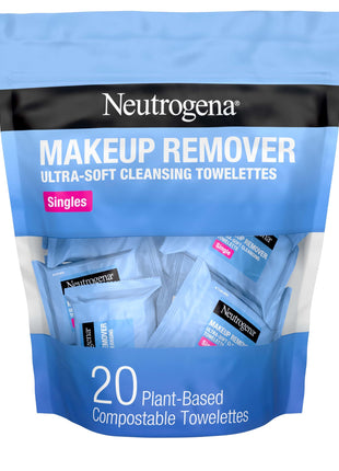 Neutrogena Makeup Remover Wipes Singles, Individually Wrapped Face Wipes, Daily Facial Cleanser Towelettes, Gently Removes Oil & Makeup, Alcohol-Free Makeup Wipes, 20 ct