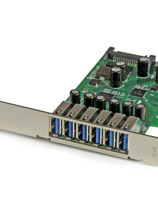StarTech.com 7 Port PCI Express USB 3.0 Card - 5Gbps - Standard & Low-Profile - SATA Power - UASP Support - 1 Internal & 6 External USB 3.0 Ports , TAA (PEXUSB3S7)