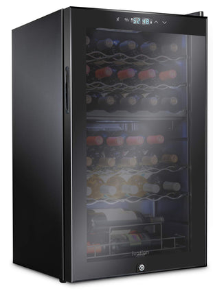 Ivation 33 Bottle Dual Zone Wine Cooler Refrigerator w/Lock | Large Freestanding Wine Cellar For Red, White, Champagne & Sparkling Wine | 41f-64f Digital Temperature Control Fridge Glass Door Black