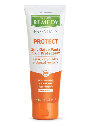 Medline Remedy Essentials Zinc Oxide Skin Protectant Paste (4 oz Tube), Unscented, Barrier, Incontinence Cream, Diaper Rash, Adults, Elderly, Hypoallergenic, Paraben Free