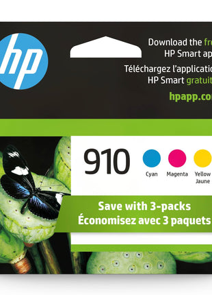 HP 910 Cyan, Magenta, Yellow Ink Cartridges | Works with HP OfficeJet 8010, 8020 Series, HP OfficeJet Pro 8020, 8030 Series | Eligible for Instant Ink | 3YN97AN, 3 Count (Pack of 1)