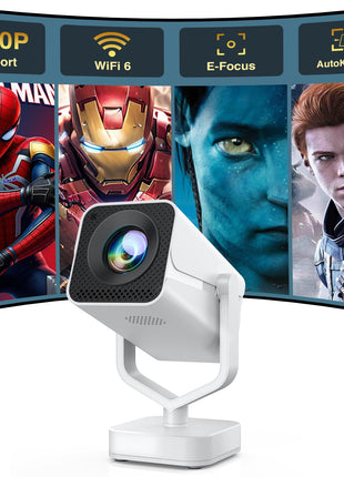Mini Portable Projector with WiFi 6 and Bluetooth 5.2, 1080P 4K Support, 200 ANSI Lumens, Electric Focus &Auto Keystone 270° Rotatable Movie Wireless Projector for Phone, Compatible with TV Stick/HDMI