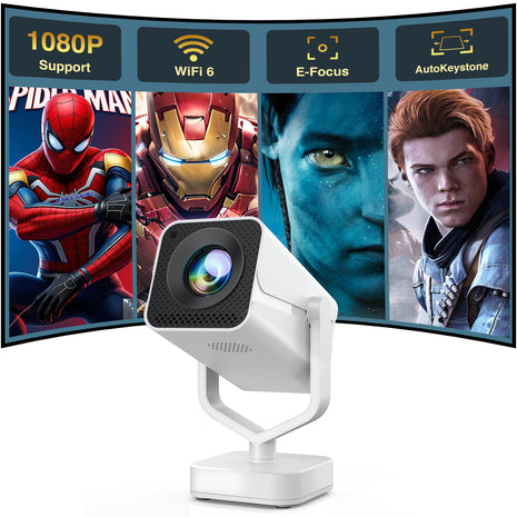 Mini Portable Projector with WiFi 6 and Bluetooth 5.2, 1080P 4K Support, 200 ANSI Lumens, Electric Focus &Auto Keystone 270° Rotatable Movie Wireless Projector for Phone, Compatible with TV Stick/HDMI