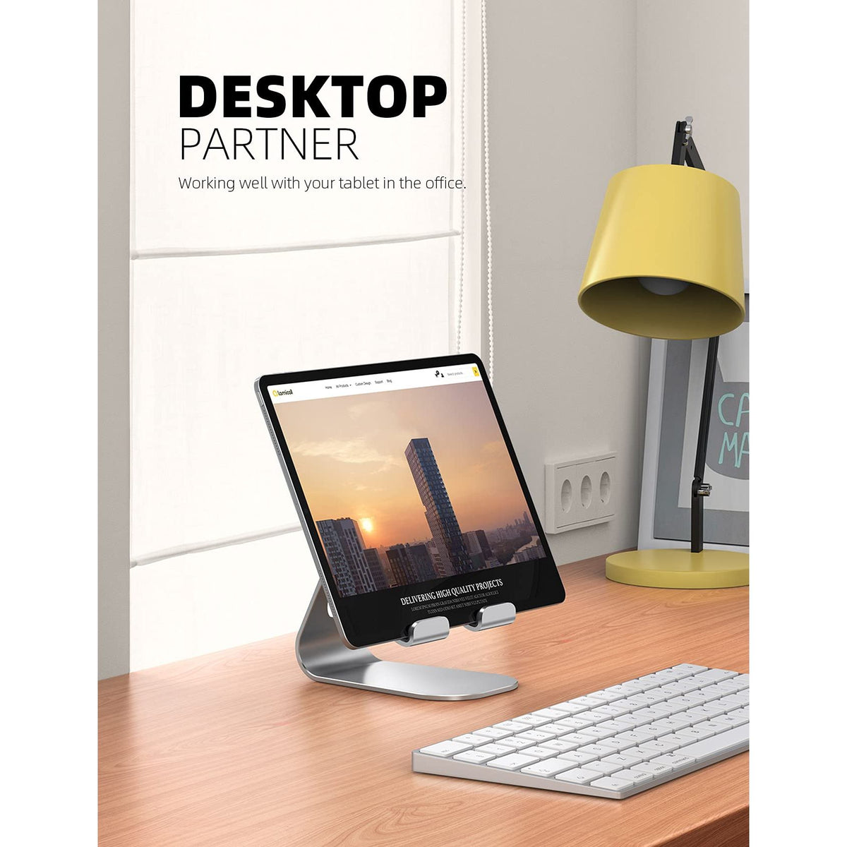 Lamicall Tablet Stand, Adjustable Tablet Holder - Desktop Stand Dock Holder Compatible with 4-13" Tablets Such as iPad Pro 11, 9.7, 10.5, 12.9 Air Mini, Kindle, Tab, iPhone Air 17 Pro Max, Silver