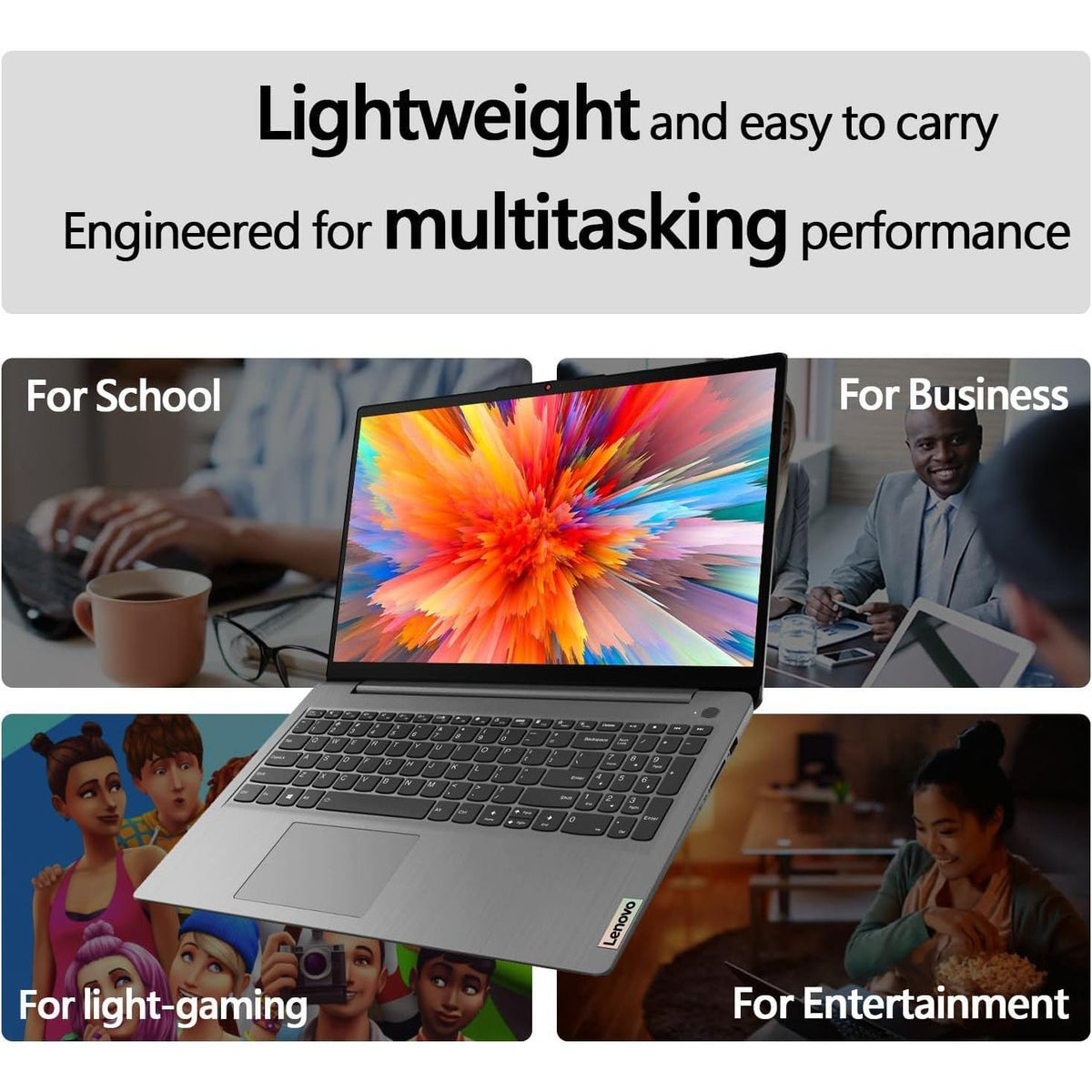 Lenovo IdeaPad 1 Student Laptop, 15.6" FHD Display, Intel Dual Core Processor, 12GB RAM, 512GB SSD + 128GB eMMC, 1 Year Office 365, Wi-Fi 6, Webcam, Bluetooth, SD Card Reader, Windows 11 Home, Grey