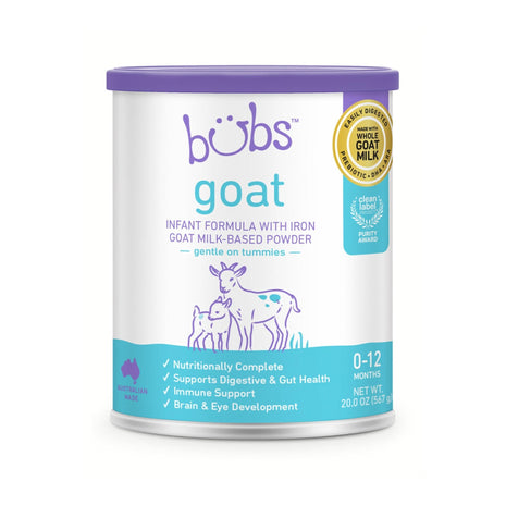Bubs Whole Goat Milk Infant Formula for 0-12 Months, Non-GMO Milk, 20 oz | Goat Milk-Based Powder with Iron, DHA, ARA, Prebiotics & Essential Nutrients to Support Gentle Digestion