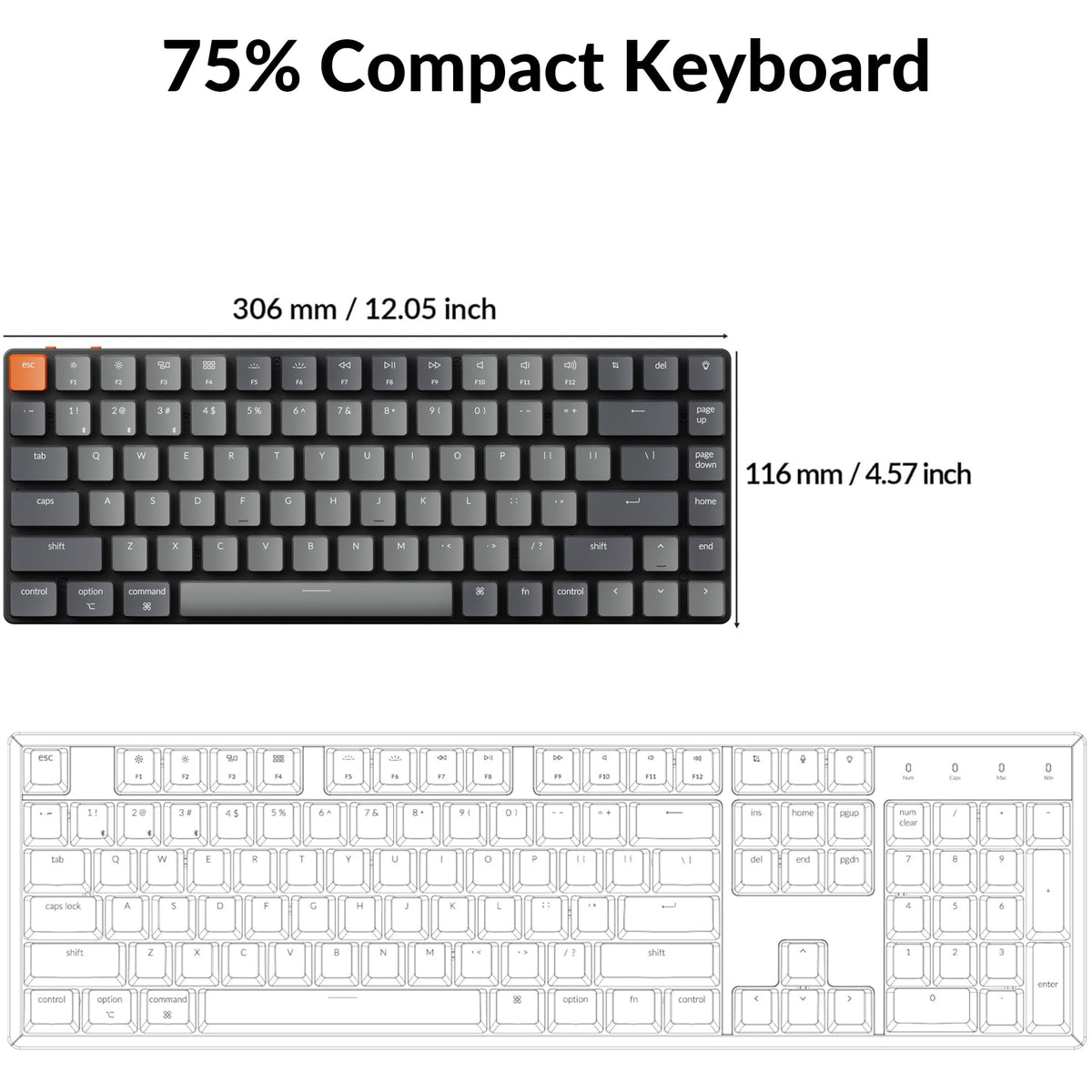 Keychron K3 Version 2, 84 Keys Ultra-Slim Wireless Bluetooth/USB Wired Mechanical Keyboard with White LED Backlit, Low-Profile Keychron Mechanical Red Switch Compatible with Mac Windows