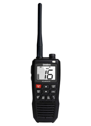 Uniden Atlantis 275 Handheld Two-Way VHF Marine Radio, Floating IPX8 Submersible Waterproof, Large Dual-Color Screen, 6-Watt, All USA/International/Canadian Marine Channels, NOAA Weather Alerts