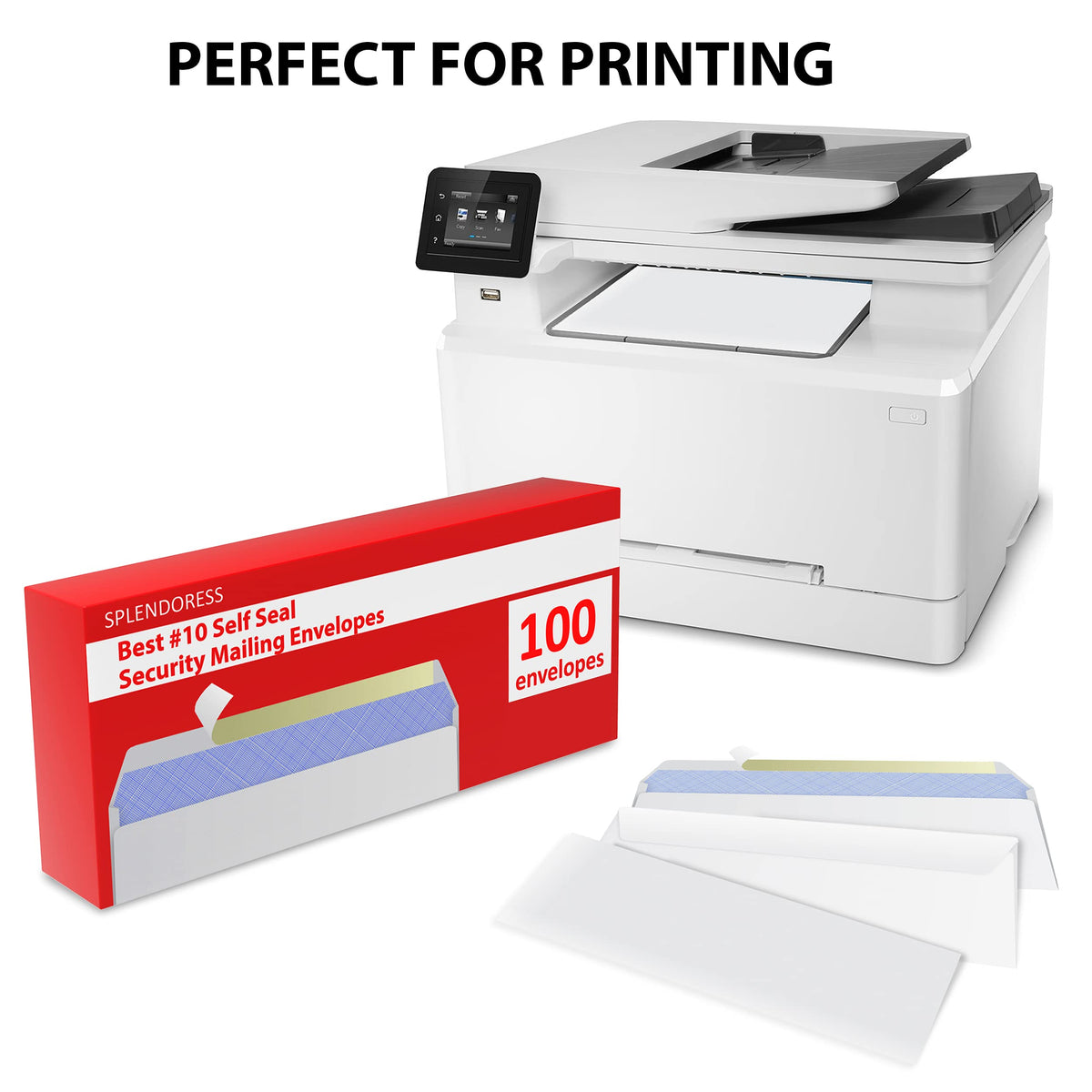 #10 Envelopes Letter Size Self Seal | 100 Business Mailing Security Peel and Sealing Envelope | 100% Tinted | no 10 White Windowless Legal Regular Plain Envelops Pack | 4-1/8 x 9-1/2 Inches | 24 LB