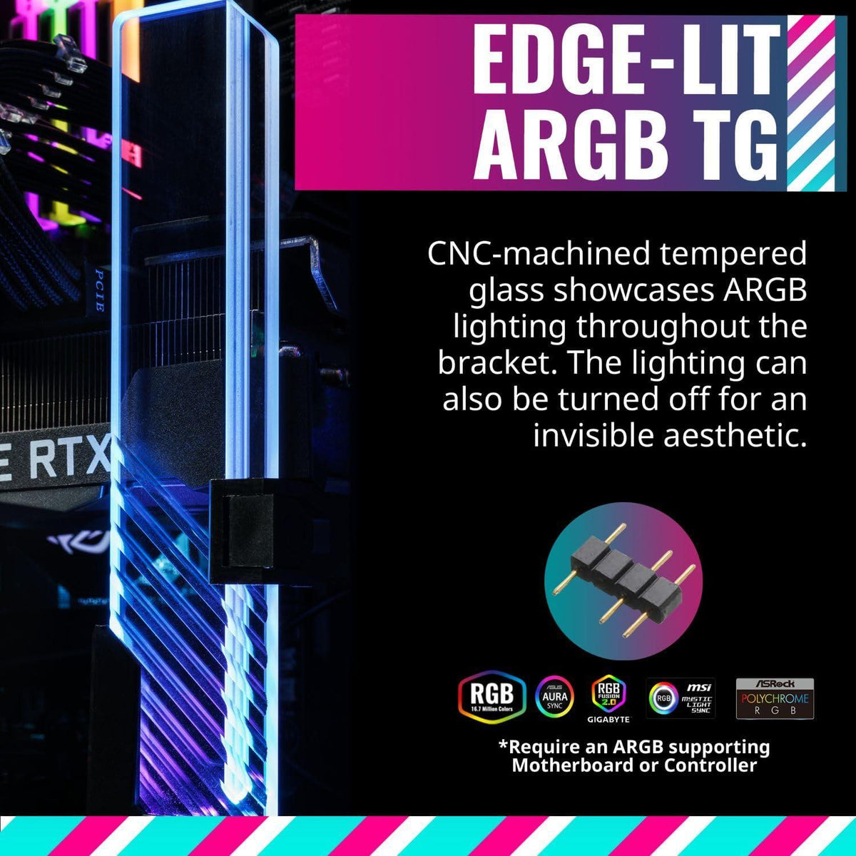 Cooler Master MasterAccessory ARGB GPU Support Bracket, Edge-Lit ARGB Tempered Glass, Universal GPU Bracket, Multiple Orientations (MCA-U000R-GSBTG-00)