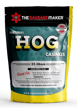 The Sausage Maker® Natural Hog Sausage Casings 32-38mm, Edible Casing For Sausage Making, Stuff Over 25 Lbs Meat, Breakfast, Italian, Polish, Bratwurst, Hot Dog, Pork Links, 1.2-1.5 inch Dia, Home Pack-1