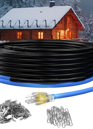 60ft Roof Deicing Cable, 5w/ft Constant Wattage, CSA ETL Certified, Prevents Ice Dams on Metal or Plastic Gutters/Downspouts, 120V