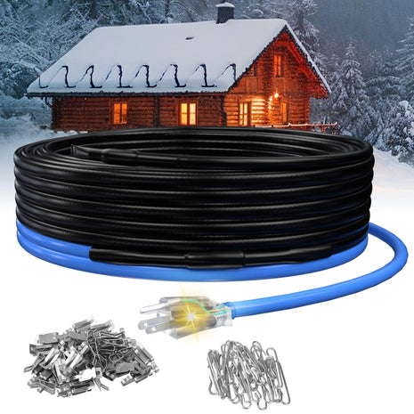 60ft Roof Deicing Cable, 5w/ft Constant Wattage, CSA ETL Certified, Prevents Ice Dams on Metal or Plastic Gutters/Downspouts, 120V