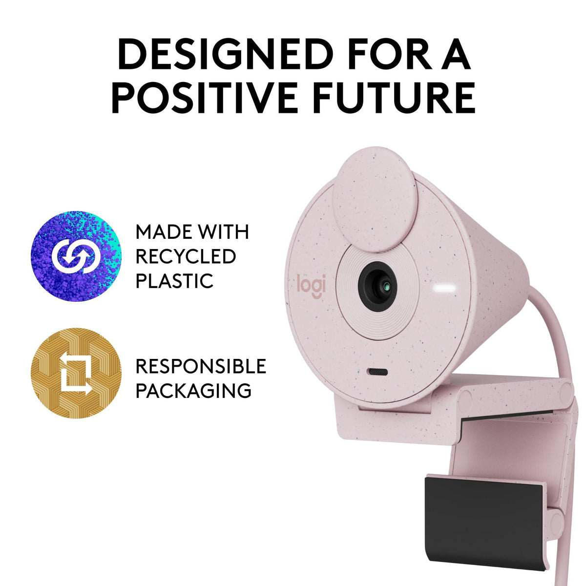 Logitech Brio 300 Full HD Webcam with Privacy Shutter, Noise Reduction Microphone, USB-C, certified for Zoom, Microsoft Teams, Google Meet, Auto Light Correction - Rose