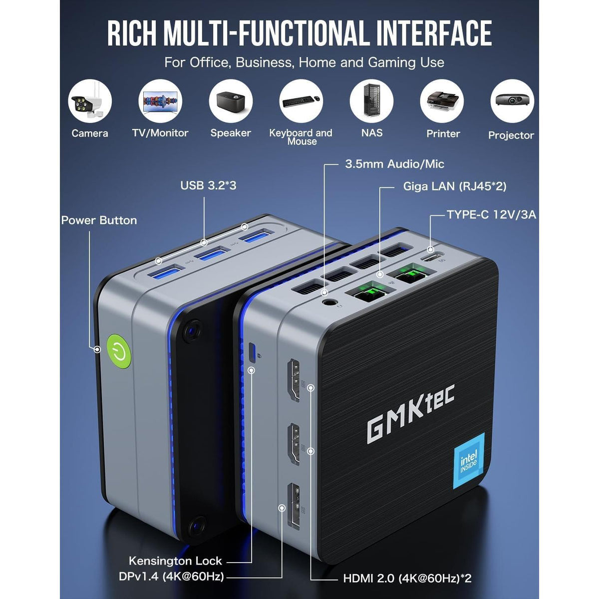 GMKtec Mini PC Intel N150(Turbo 3.6GHz) 12GB DDR5 512GB SSD Dual LAN, Desktop Mini Computer 4K Triple Display, WiFi6, BT5.2, Energy Efficient Nucbox G2 Plus