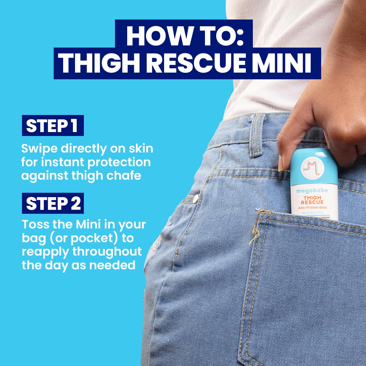 Megababe Thigh Rescue Anti-Chafe Stick Mini | Travel size, great for on-the-go | Prevents skin chafe & irritation | Thighs, arms, bra-lines & more | 0.81 oz (Pack of 1)