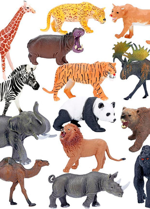 Safari Animals Figures Toys, Realistic Wild Zoo Animal Figurines, Plastic African Jungle Animals Playset for Kids Toddlers, 21Pcs Safari Toys Birthday Gifts for Boys Girls