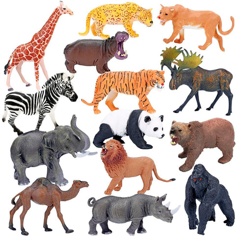 BOLZRA Safari Animals Figures Toys, Realistic Jumbo Wild Zoo Animal Figurines Plastic African Jungle Animals Playset for Kids Toddlers, 14 Piece Gift Set