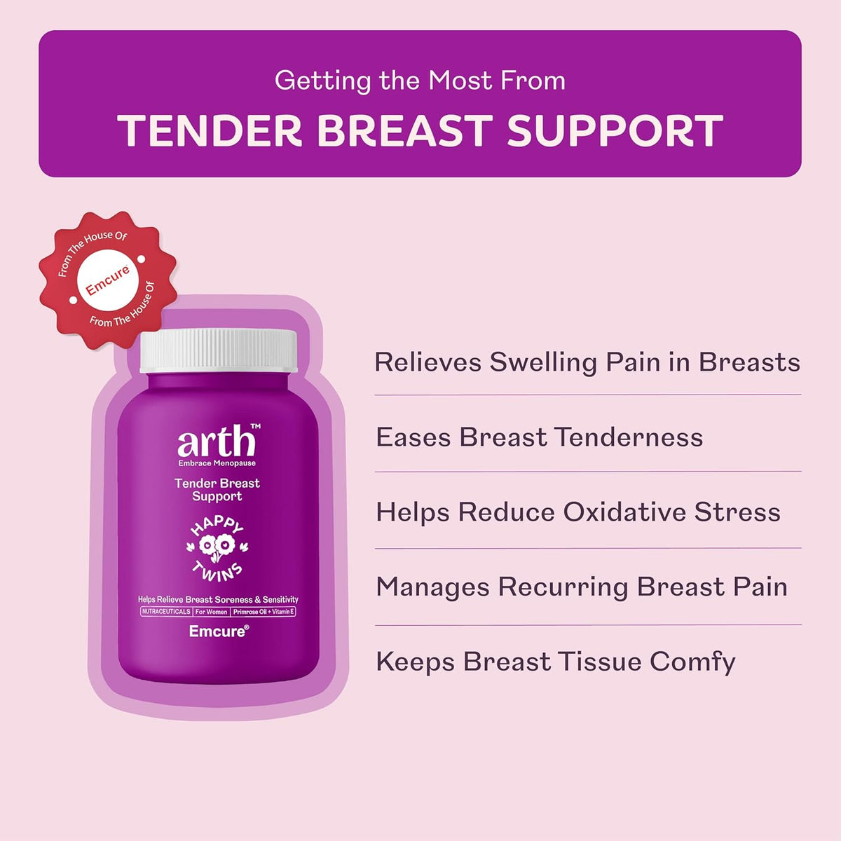 Arth Tender Breast Support, 1000mg Veg Breast Care Capsules |(60 Veg Capsules)