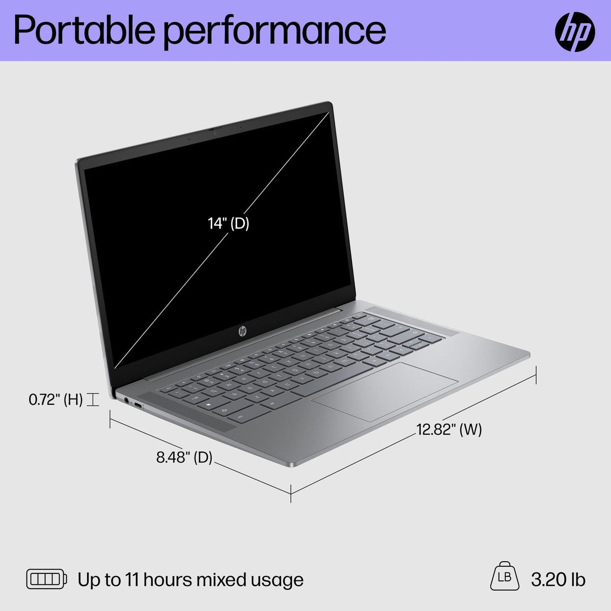HP Chromebook Plus 14 inch Laptop, FHD Display, Intel Core i3-N305, 8 GB RAM, 128 GB UFS, Intel UHD Graphics, Chrome OS 14a-nf0050nr (2024)