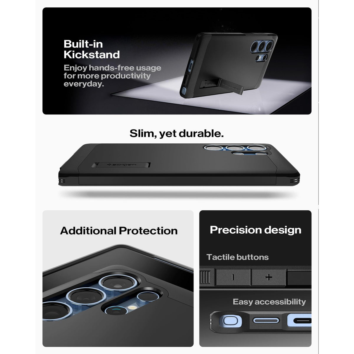 Spigen Tough Armor (Ai) MagFit Designed for Galaxy S25 Ultra Case [Kickstand] [Fast Wireless Charging] (2025) - Black