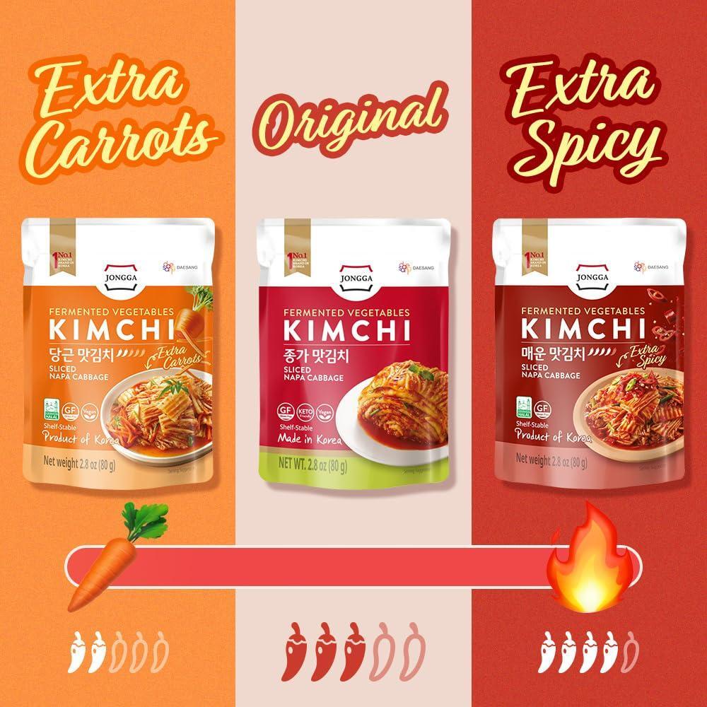JONGGA Spicy Napa Cabbage Kimchi – (Pack of 8), Shelf-Stable Korean Fermented Kimchi, Authentic Spicy Pickled Cabbage, Probiotic-Rich, Perfect for Ramen, Rice & Stir-Fries (Orginal)