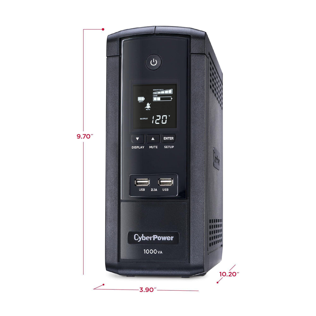 CyberPower BRG1000AVRLCD Intelligent LCD UPS System, 1000VA/600W, 10 Outlets, AVR, Mini-Tower, 5-Year Warranty