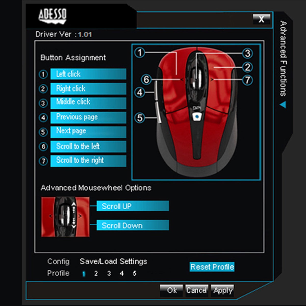 Adesso iMouse S60 Wireless Optical Mouse with 24 GHz RF Technology, Programmable Driver, Tilt-Wheel Scrolling, and Magnetically Storable Receiver (Blue)