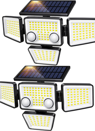 Solar Outdoor Lights - 3000LM 188 LED Motion Sensor Outdoor Lights, 4 Heads Security Light,IP65 Waterproof, Easy Install,270°Wide Angle Flood Wall Light with 3 Modes for Backyard Yard (2 Pack)
