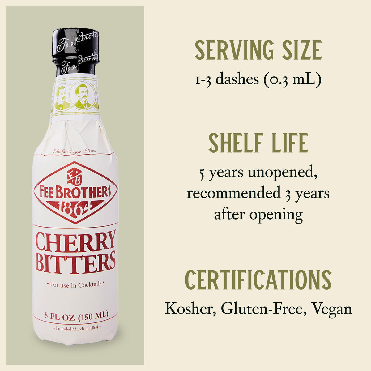 Fee Brothers Cherry Cocktail Bitters - Aromatic Cocktail Mixer & Concentrated Flavoring, Gluten Free, Vegan-Friendly, 5 fl oz
