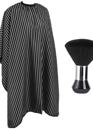 Professional Hair Cutting Cape with Neck Duster Brush, Large Size Salon Hairdresser Cape for Men, Women and Kids(Black With White Stripes)