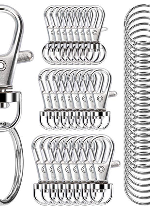 100PCS Swivel Snap Hooks with Key Rings, Premium Metal Swivel Lobster Claw Clasps Assorted Sizes (Large, Medium, Small) for Keychain Clip Lanyard, Jewelry Making, Crafts, Silver
