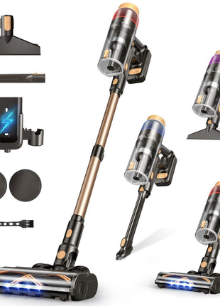 Cordless Vacuum Cleaner, Upgraded 600W 50KPA 70Mins Vacuum Cleaners for Home, Self-Standing Stick Vacuum, Wall Mount Charge & Touch Screen, Anti-Tangle for Pet Hair Carpet Hardwood Floor Car