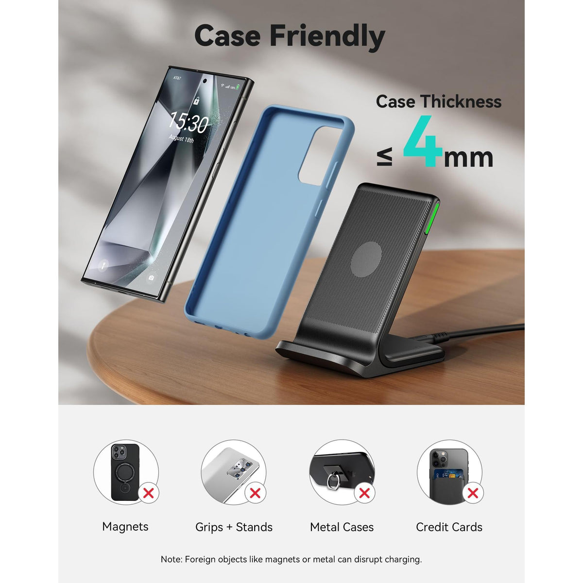 INIU Wireless Charger, 15W Fast Qi Certified Wireless Charging Station with Sleep-Friendly Adaptive Light Compatible with iPhone 16 15 14 13 Pro XS 8 Plus Samsung Galaxy S25 S24 S23 Note 20 Google etc