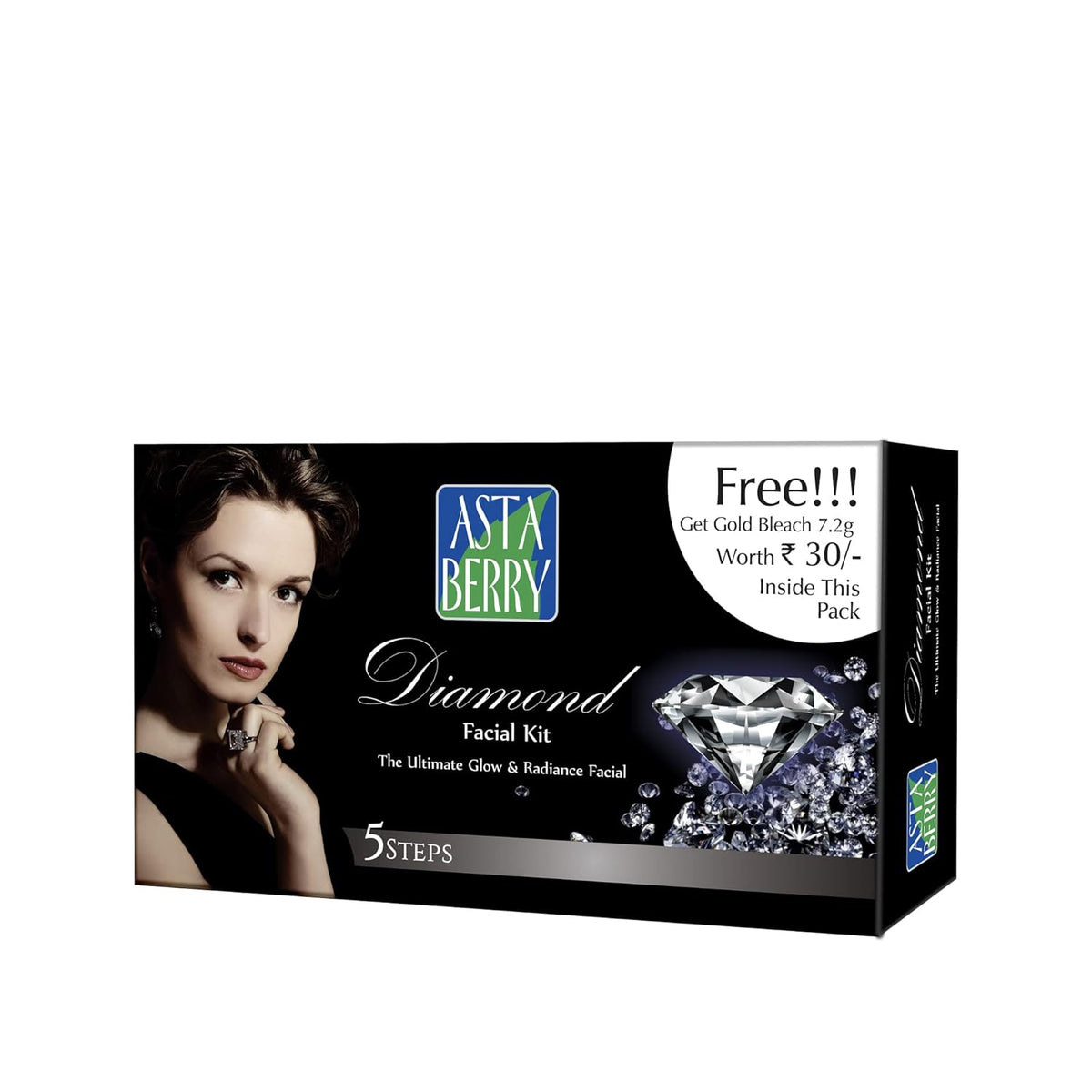 Astaberry Diamond Facial Kit With Free Bleach - 5 Step Ultimate Glow | Skin radiant Pack of 2 (50ml+7.2g)*2