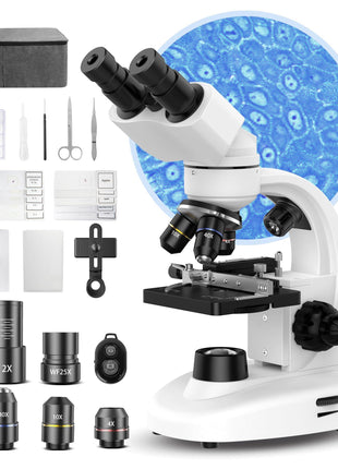 Compound Binocular Microscope for Kids & Students, 40X-2000X Magnification, Microscope Kit with Slides & Specimens, Lab Equipment for School Biology Class & Home Science Experiments