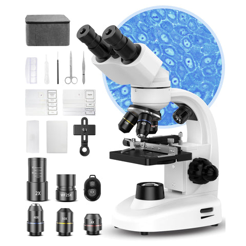 Compound Binocular Microscope for Kids & Students, 40X-2000X Magnification, Microscope Kit with Slides & Specimens, Lab Equipment for School Biology Class & Home Science Experiments
