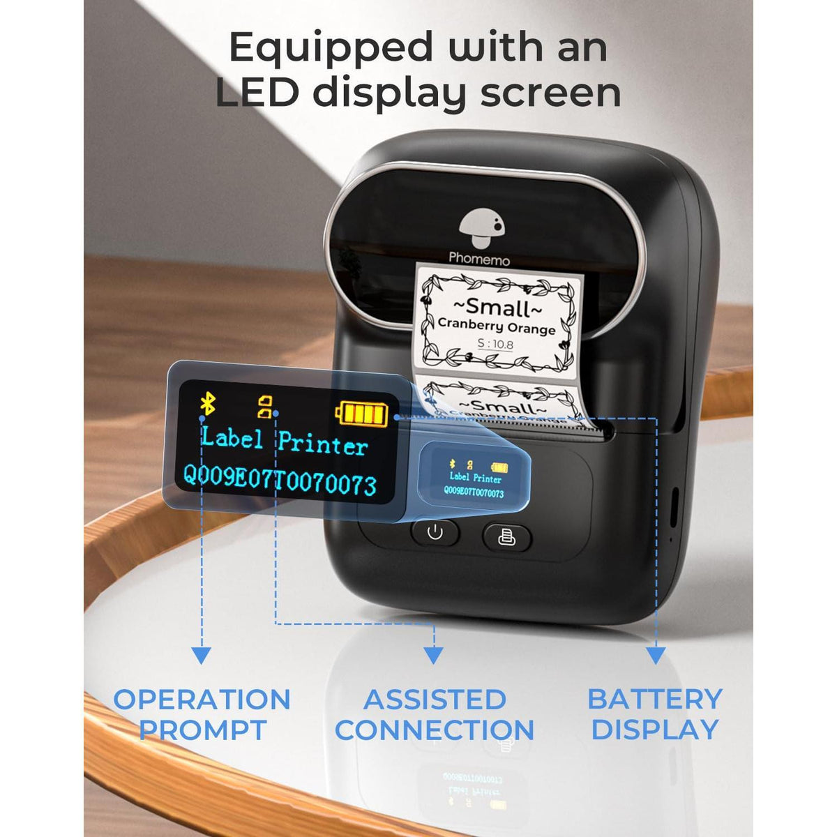 Phomemo M110 Label Makers - Barcode Label Printer Bluetooth Label Maker Portable Thermal Printer for Small Business, Address, Barcode, Logo, Clothing, Mailing, Sticker Printers for Phones & PC, Black