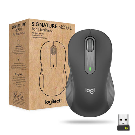 Logitech Signature M650 L for Business Wireless Mouse Large - Graphite | For Business, Logi Bolt, Bluetooth, SmartWheel