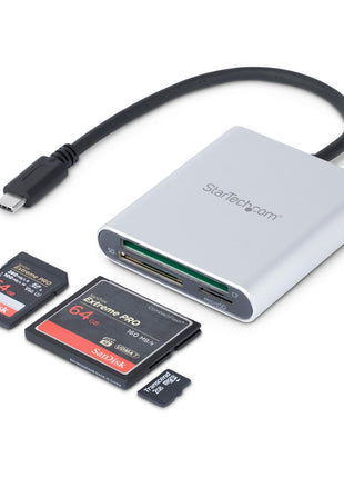 StarTech.com USB 3.0 Flash Memory Multi-Card Reader/Writer with USB-C - SD microSD and CompactFlash Card Reader w/ Integrated USB-C Cable (FCREADU3C)