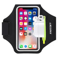 Running Armband with Earphone Bag Cell Phone Armband for iPhone 16 15 Pro 14 Plus 13 11 XR XS, Galaxy S24/S10 Water Resistant Sports Phone Holder Case & Zipper Slot Car Key Holder for 6.7 inch Phone