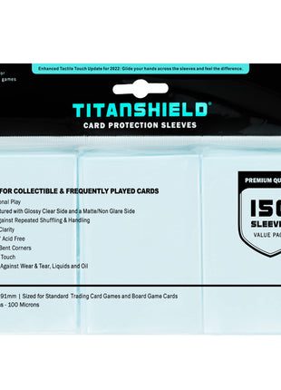TitanShield Premium Clear Card Sleeves Compatible with Standard Sized Board Games, MTG Magic The Gathering, Pokemon, Lorcana and Trading Cards 2.5 inch x 3.5 inch 66x91mm (150 Sleeves)