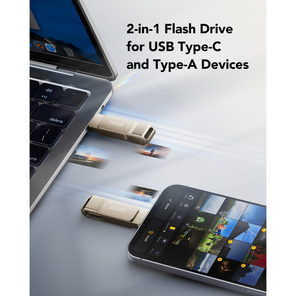 Lexar D40E 256GB Dual USB 3.2 Gen 1 Type-C Jump Drive, USB-C Flash Metal Housing Swivel Design Thumb Drive