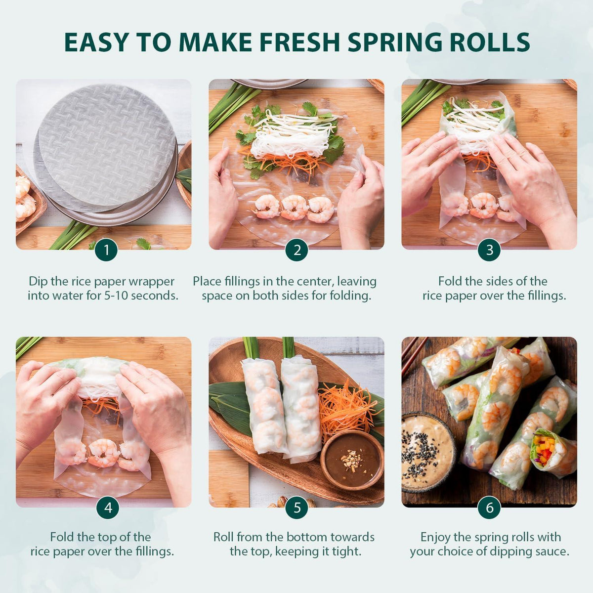 Soeos Rice Paper, White Rice Paper Wrappers, 1 Pack, 34 Sheets-Fresh Spring Roll Wrappers & Dumplings, Non-GMO, Gluten-Free, Low Carb, Vietnamese Rice Wraps (Round, 22cm)