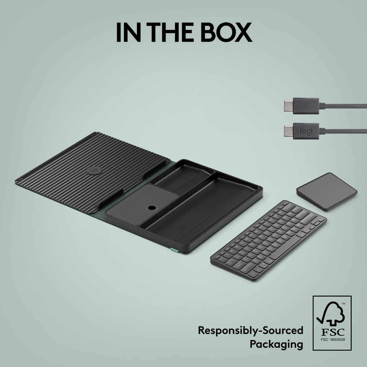 Logitech Casa Pop Up Desk Kit - Adjustable Laptop Stand for Desks, Wireless Keyboard & Touchpad, Bluetooth, USB C Charging, Classic Chic, Green/Black