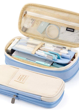 EASTHILL Big Capacity Pencil Pen Case Office College School Large Storage High Capacity Bag Pouch Holder Box Organizer Light Blue